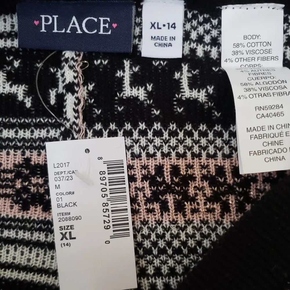 Children's Place Nordic Knit Black and White Leggings  Sparkle Snowflakes NWT
